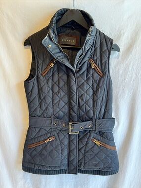 Esprit Quilted Vest black Zip Up Puffer Vest Belted Lightweight Jacket
